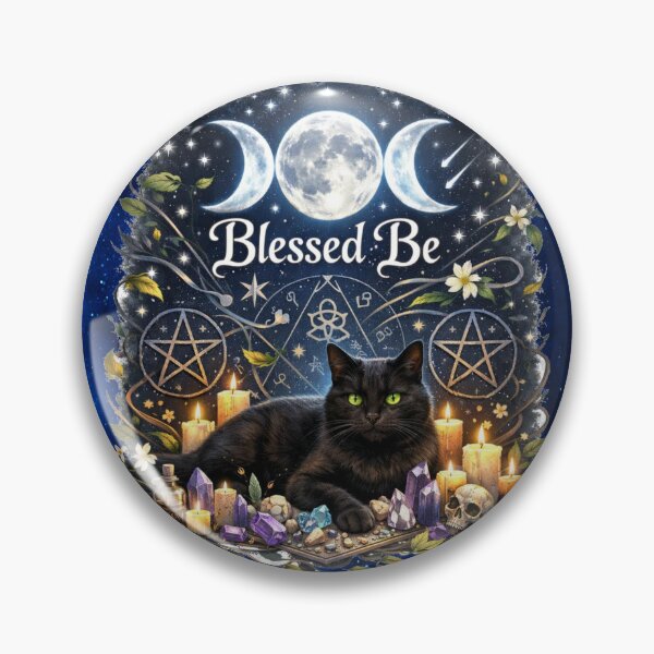 Item preview, Blessed Be Triple Moon Black Cat – Witchy Pagan Magic Crystal Altar Design designed and sold by MysticOzzy.