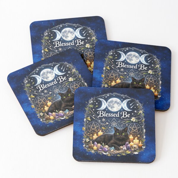 Item preview, Blessed Be Triple Moon Black Cat – Witchy Pagan Magic Crystal Altar Design designed and sold by MysticOzzy.