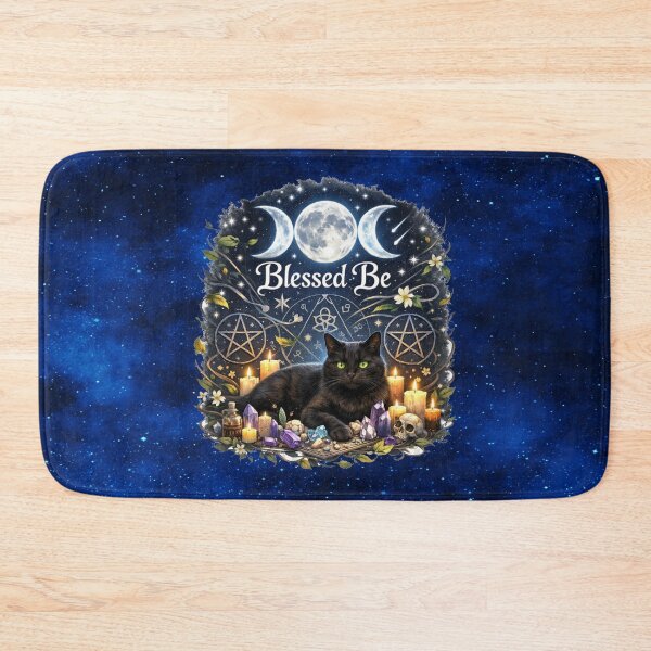 Item preview, Blessed Be Triple Moon Black Cat – Witchy Pagan Magic Crystal Altar Design designed and sold by MysticOzzy.