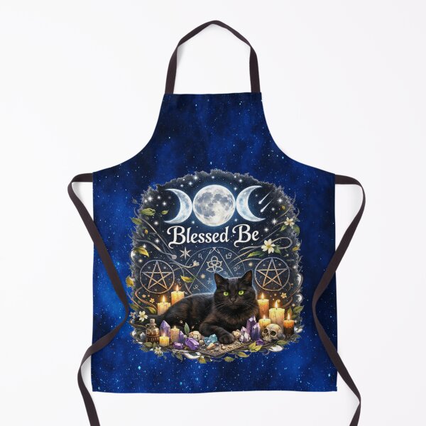 Item preview, Blessed Be Triple Moon Black Cat – Witchy Pagan Magic Crystal Altar Design designed and sold by MysticOzzy.