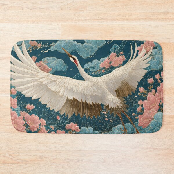 Item preview, Cranes flying over pink flowers designed and sold by anytka.