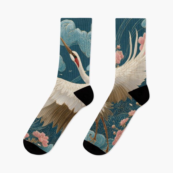 Item preview, Cranes flying over pink flowers designed and sold by anytka.