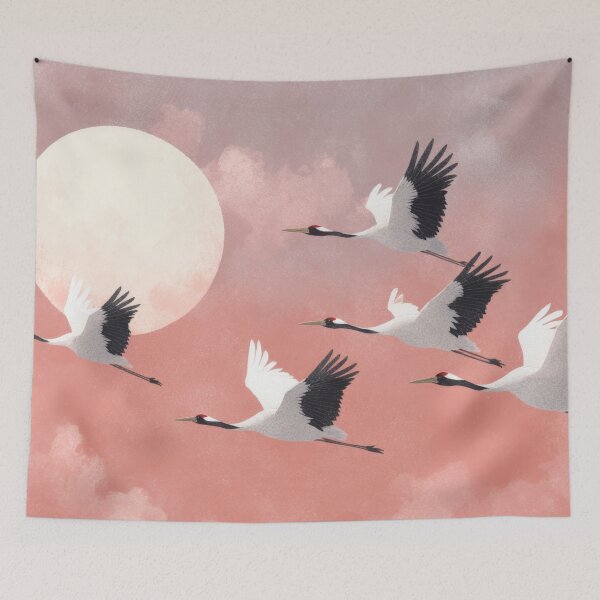 Item preview, Cranes fly across the sky at dusk designed and sold by anytka.