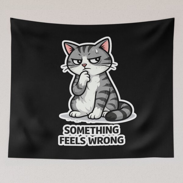 Item preview, Suspicious Cat Something Feels Wrong Funny Cartoon designed and sold by LazyMoodStudio.