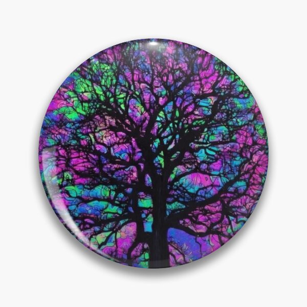 Item preview, Psychedelic Neon Tree of Life Stained Glass Circular Wall Art – Vibrant Blue Pink Cyan Trippy Nature Decor designed and sold by Matt's Artificial Nature.