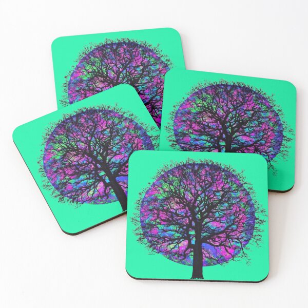 Item preview, Psychedelic Neon Tree of Life Stained Glass Circular Wall Art – Vibrant Blue Pink Cyan Trippy Nature Decor designed and sold by Matt's Artificial Nature.