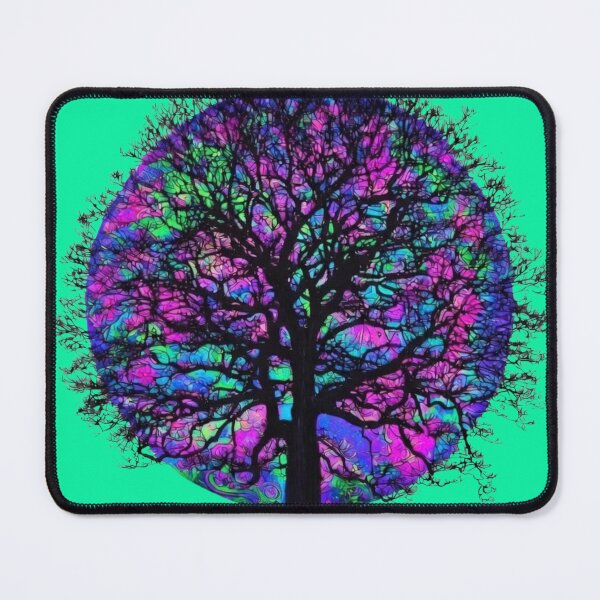 Item preview, Psychedelic Neon Tree of Life Stained Glass Circular Wall Art – Vibrant Blue Pink Cyan Trippy Nature Decor designed and sold by Matt's Artificial Nature.