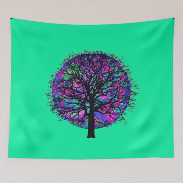Item preview, Psychedelic Neon Tree of Life Stained Glass Circular Wall Art – Vibrant Blue Pink Cyan Trippy Nature Decor designed and sold by Matt's Artificial Nature.