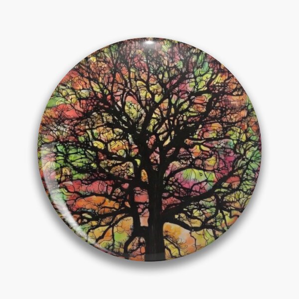 Item preview, Psychedelic Warm Tree of Life Stained Glass Circular Wall Art – Vibrant Orange Yellow Green Red Trippy Nature Decor designed and sold by Matt's Artificial Nature.