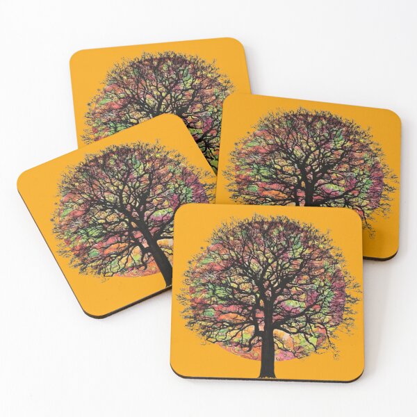 Item preview, Psychedelic Warm Tree of Life Stained Glass Circular Wall Art – Vibrant Orange Yellow Green Red Trippy Nature Decor designed and sold by Matt's Artificial Nature.