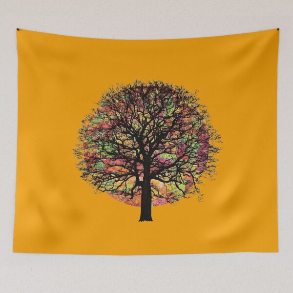 Item preview, Psychedelic Warm Tree of Life Stained Glass Circular Wall Art – Vibrant Orange Yellow Green Red Trippy Nature Decor designed and sold by Matt's Artificial Nature.
