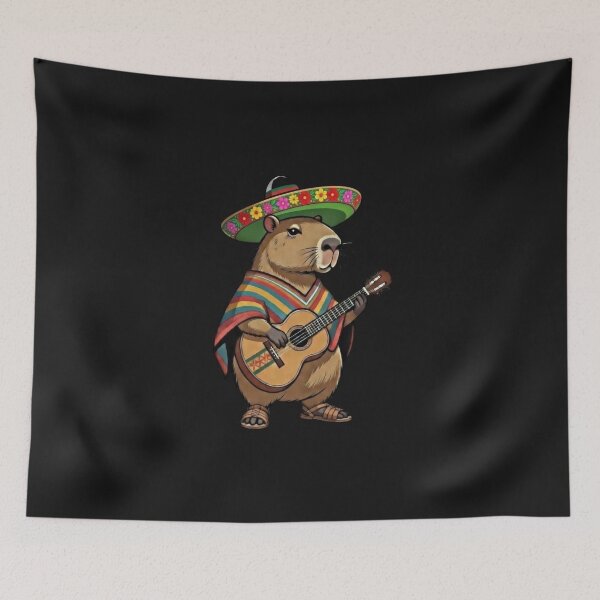 Item preview, Capybara Mexican Sombrero Guitar Fiesta designed and sold by GrumpySableye.