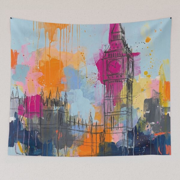 Item preview, Abstract London Cityscape – Big Ben Ink & Watercolour Style designed and sold by Printpix.