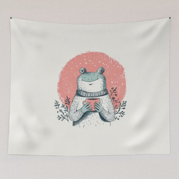 Item preview, Frog holding a cup in a simple scene designed and sold by anytka.
