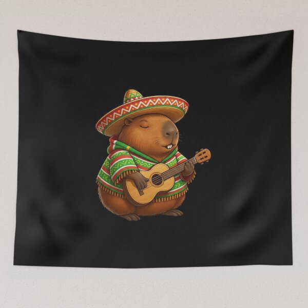 Item preview, Capybara Mexican Sombrero Guitar Fiesta designed and sold by GrumpySableye.