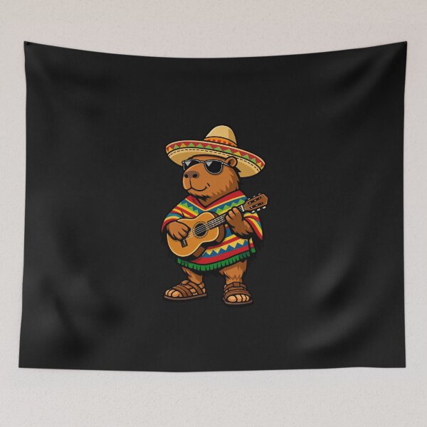 Item preview, Mexican Capybara Sombrero Serape Ukulele Player designed and sold by GrumpySableye.
