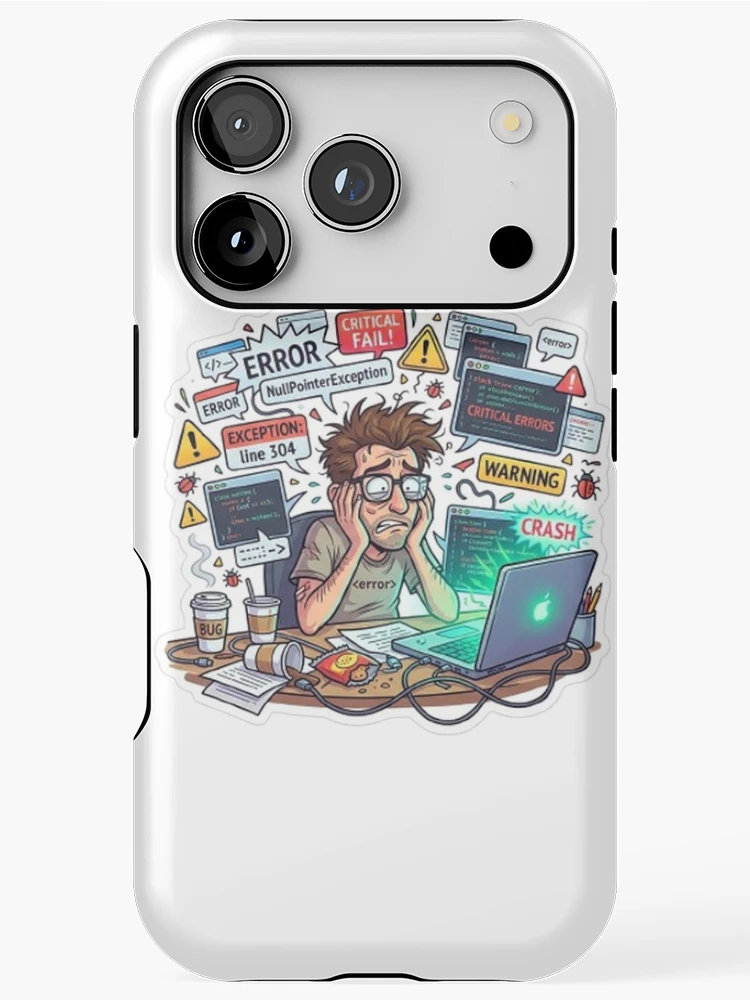 Thumbnail 1 of 4, iPhone Case, Funny Programmer Debugging Life – NullPointerException Error Coding Humor Sticker designed and sold by Noctavia07.