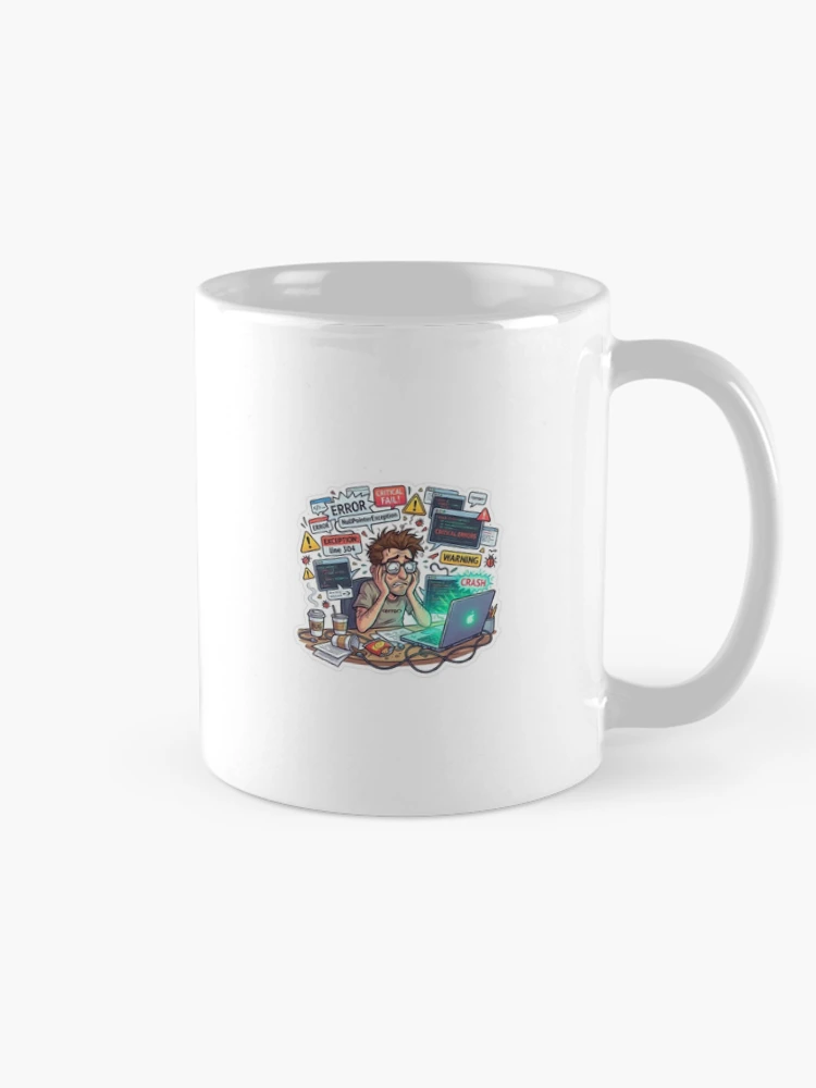 Thumbnail 3 of 6, Coffee Mug, Funny Programmer Debugging Life – NullPointerException Error Coding Humor Sticker designed and sold by Noctavia07.