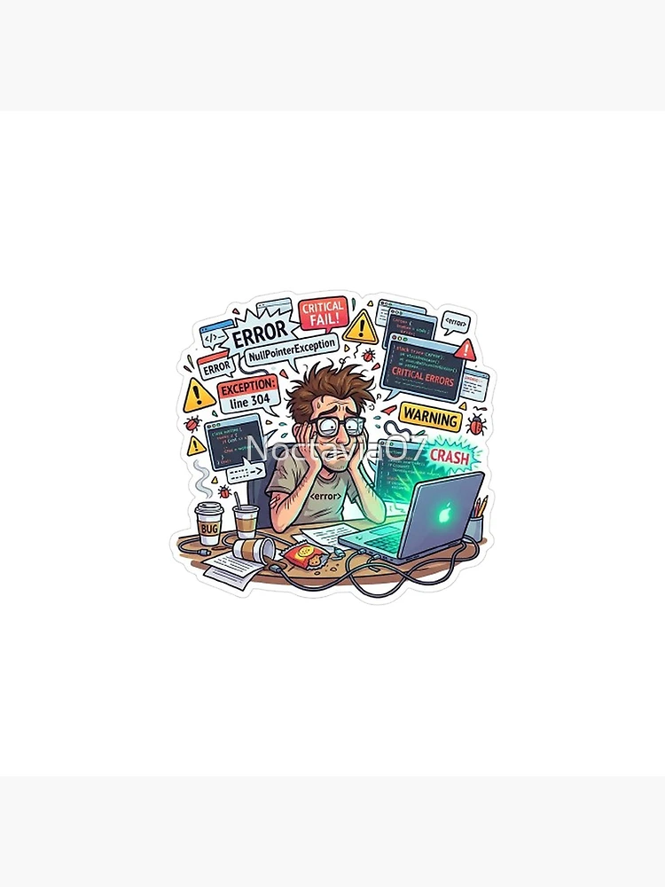 Thumbnail 5 of 5, Acrylic Block, Funny Programmer Debugging Life – NullPointerException Error Coding Humor Sticker designed and sold by Noctavia07.