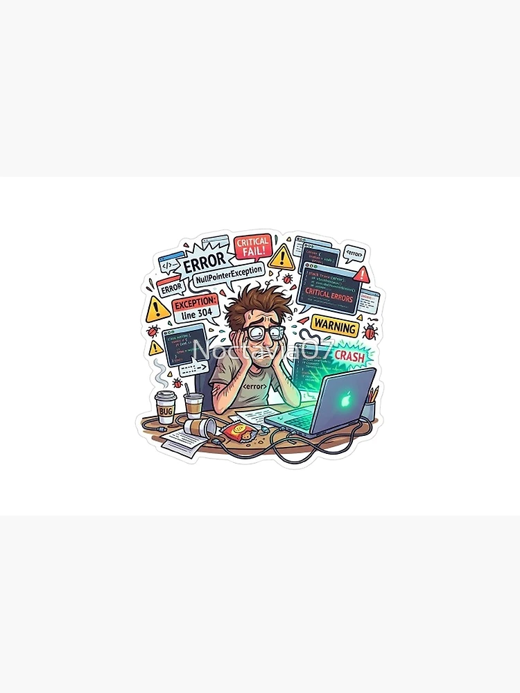 Thumbnail 2 of 2, Laptop Sleeve, Funny Programmer Debugging Life – NullPointerException Error Coding Humor Sticker designed and sold by Noctavia07.