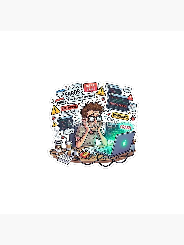 Thumbnail 4 of 4, Clock, Funny Programmer Debugging Life – NullPointerException Error Coding Humor Sticker designed and sold by Noctavia07.