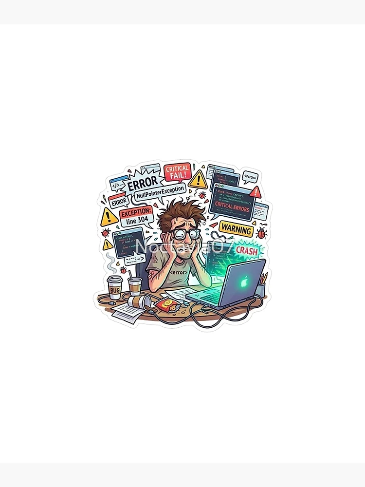Thumbnail 3 of 3, Canvas Print, Funny Programmer Debugging Life – NullPointerException Error Coding Humor Sticker designed and sold by Noctavia07.