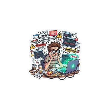 Artwork thumbnail, Funny Programmer Debugging Life – NullPointerException Error Coding Humor Sticker by Noctavia07