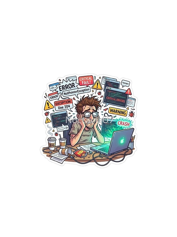 Thumbnail 4 of 4, Graphic T-Shirt, Funny Programmer Debugging Life – NullPointerException Error Coding Humor Sticker designed and sold by Noctavia07.