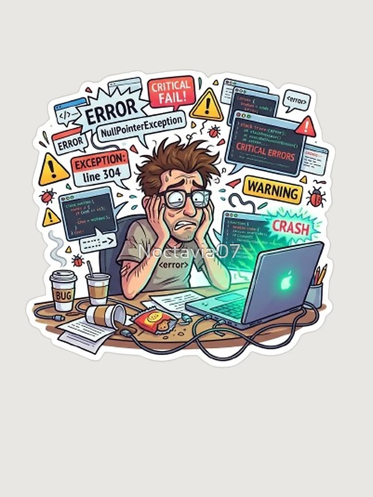 Thumbnail 6 of 6, Premium Oversized Hoodie, Funny Programmer Debugging Life – NullPointerException Error Coding Humor Sticker designed and sold by Noctavia07.