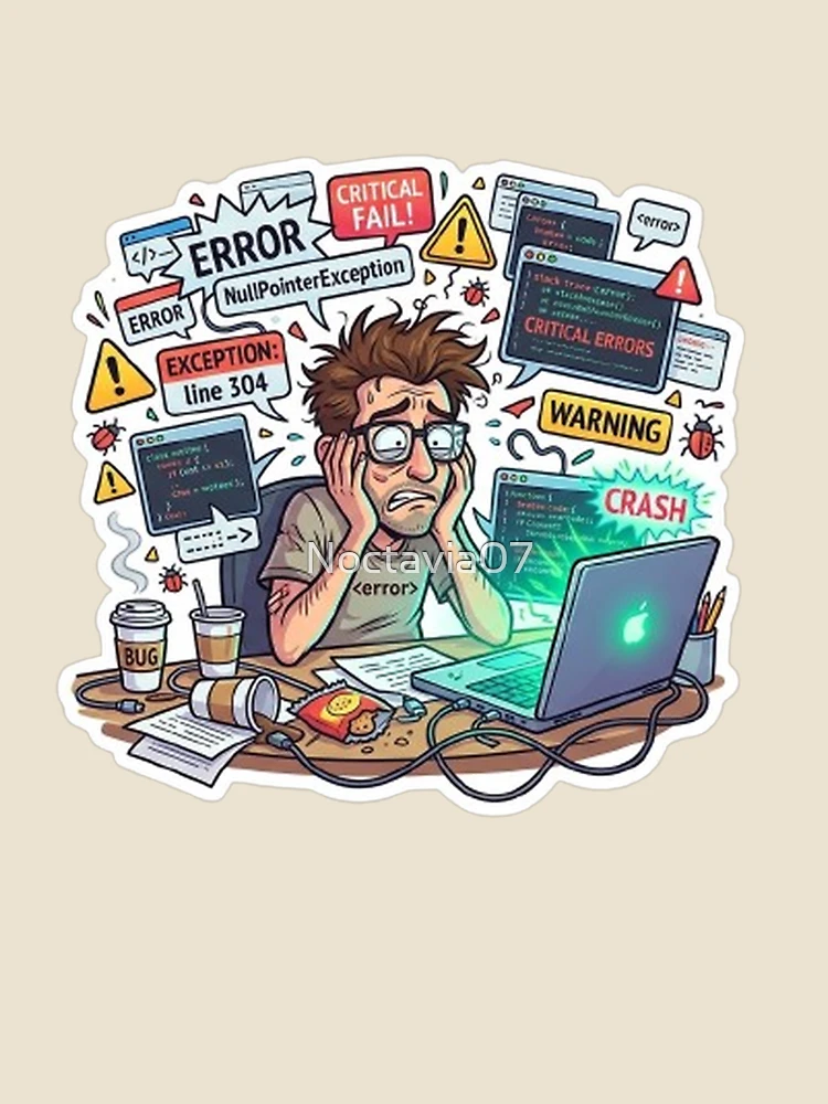 Thumbnail 4 of 4, Relaxed T-Shirt, Funny Programmer Debugging Life – NullPointerException Error Coding Humor Sticker designed and sold by Noctavia07.