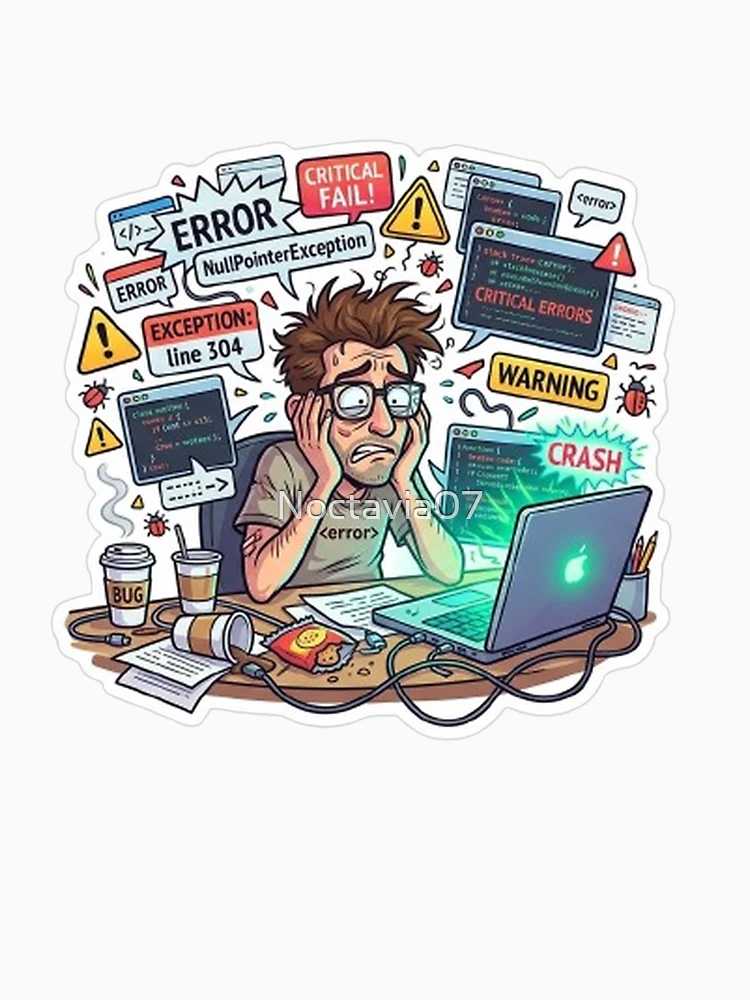 Thumbnail 6 of 6, Pullover Hoodie, Funny Programmer Debugging Life – NullPointerException Error Coding Humor Sticker designed and sold by Noctavia07.