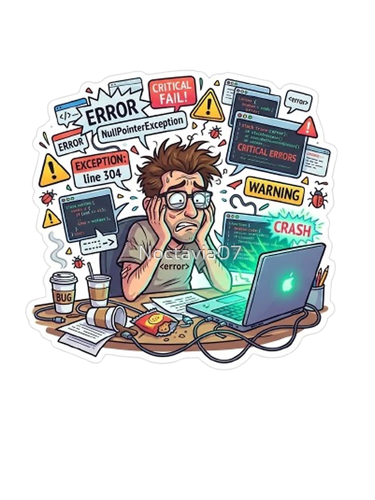 Thumbnail 4 of 4, Boxy T-Shirt, Funny Programmer Debugging Life – NullPointerException Error Coding Humor Sticker designed and sold by Noctavia07.