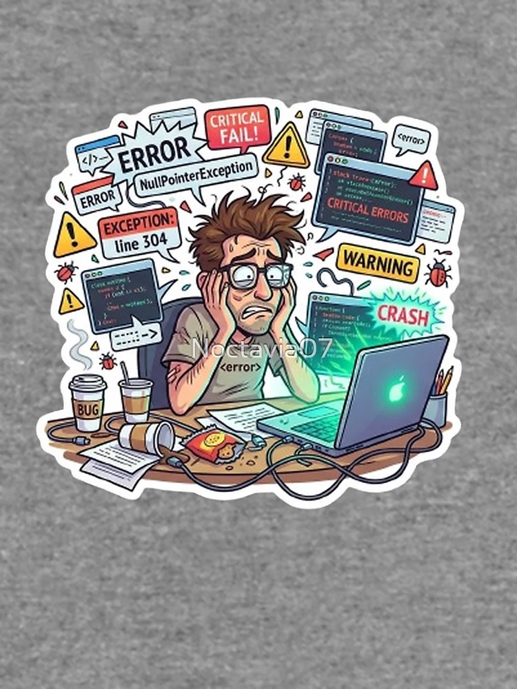 Thumbnail 6 of 6, Lightweight Sweatshirt, Funny Programmer Debugging Life – NullPointerException Error Coding Humor Sticker designed and sold by Noctavia07.