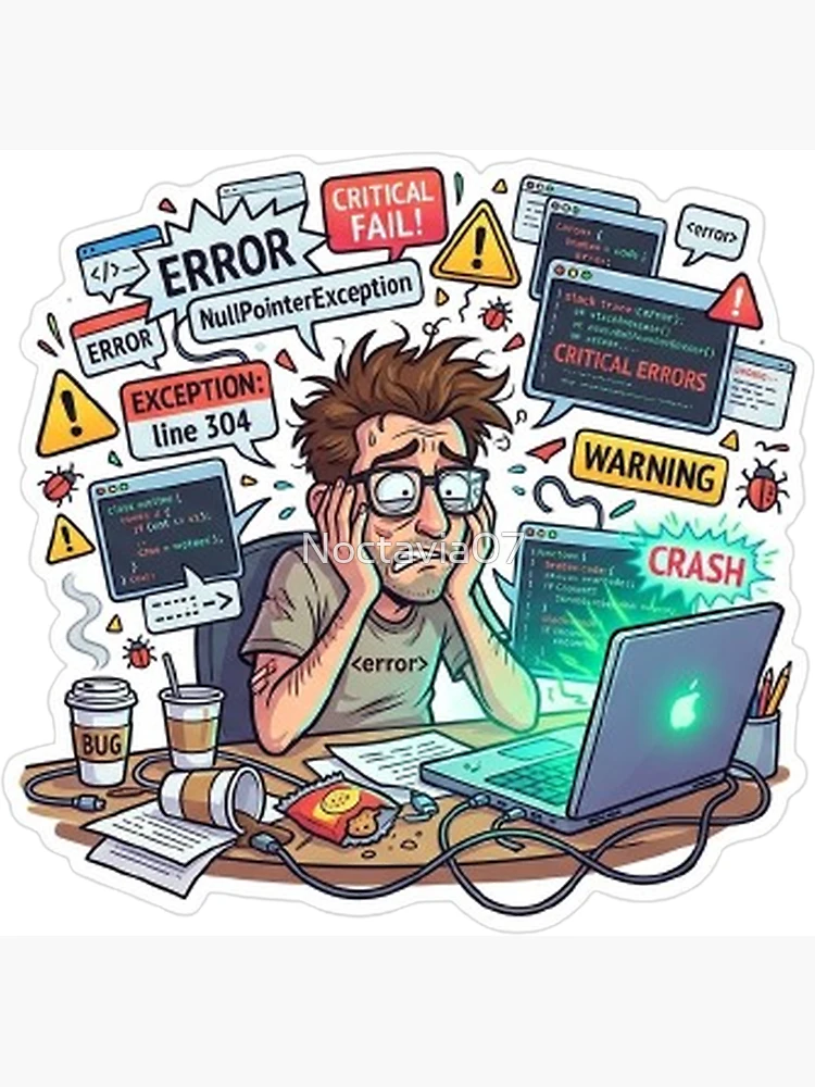 Thumbnail 3 of 3, Magnet, Funny Programmer Debugging Life – NullPointerException Error Coding Humor Sticker designed and sold by Noctavia07.