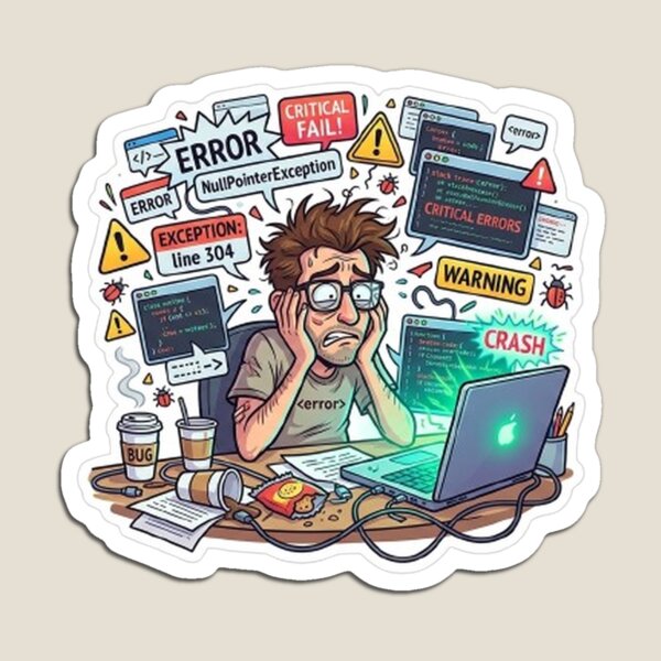 Item preview, Funny Programmer Debugging Life – NullPointerException Error Coding Humor Sticker designed and sold by Noctavia07.