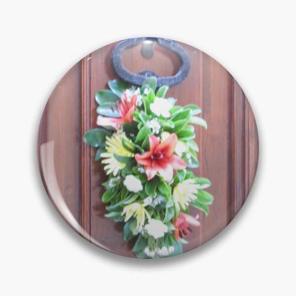 Item preview, Decorative Floral Arrangement Hanging on Wooden Door With Metal Knocker Welcoming Entrance designed and sold by Nmallia.