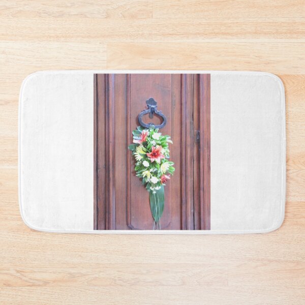 Item preview, Decorative Floral Arrangement Hanging on Wooden Door With Metal Knocker Welcoming Entrance designed and sold by Nmallia.