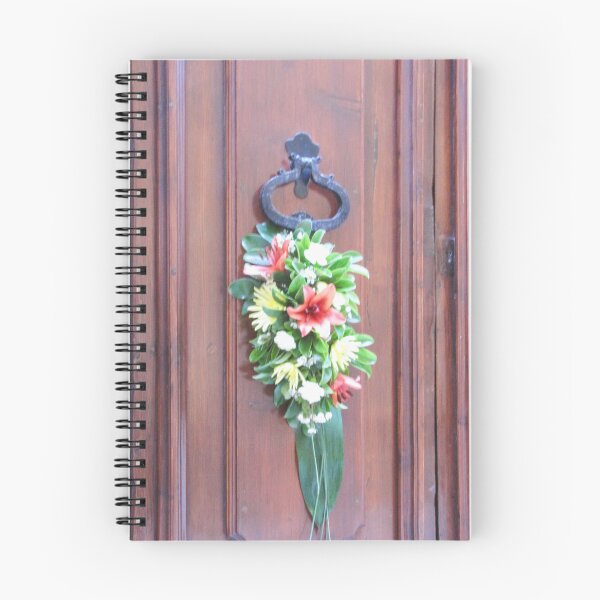 Item preview, Decorative Floral Arrangement Hanging on Wooden Door With Metal Knocker Welcoming Entrance designed and sold by Nmallia.