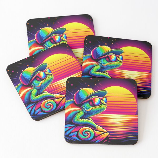Item preview, Psychedelic Chameleon – Vibrant Sunset Emblem Design designed and sold by Dogandesighn.