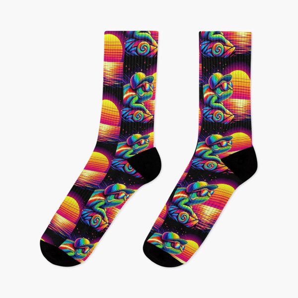 Item preview, Psychedelic Chameleon – Vibrant Sunset Emblem Design designed and sold by Dogandesighn.