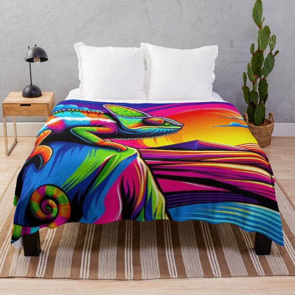 Item preview, Psychedelic Chameleon – Vibrant Sunset Emblem Design designed and sold by Dogandesighn.
