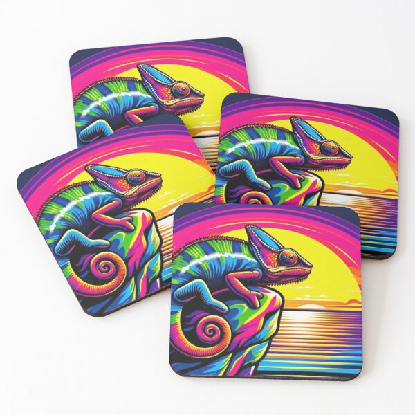 Item preview, Psychedelic Chameleon – Vibrant Sunset Emblem Design designed and sold by Dogandesighn.