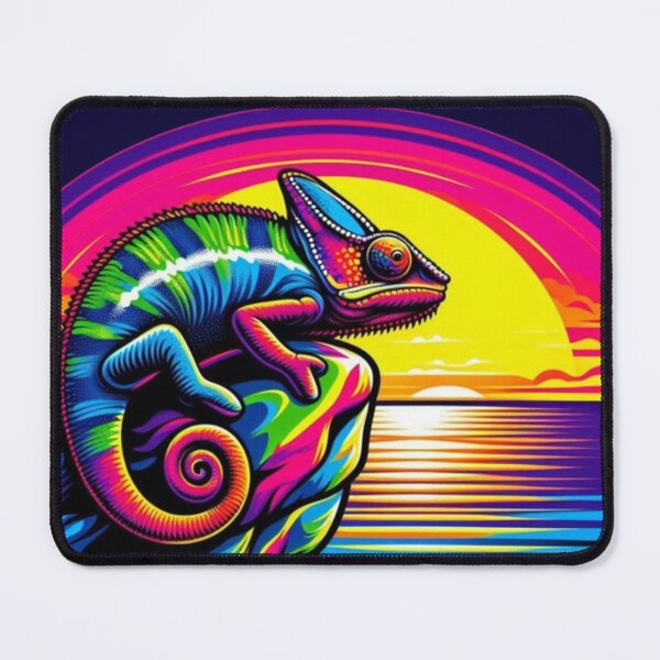 Item preview, Psychedelic Chameleon – Vibrant Sunset Emblem Design designed and sold by Dogandesighn.
