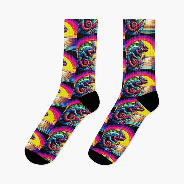 Item preview, Psychedelic Chameleon – Vibrant Sunset Emblem Design designed and sold by Dogandesighn.