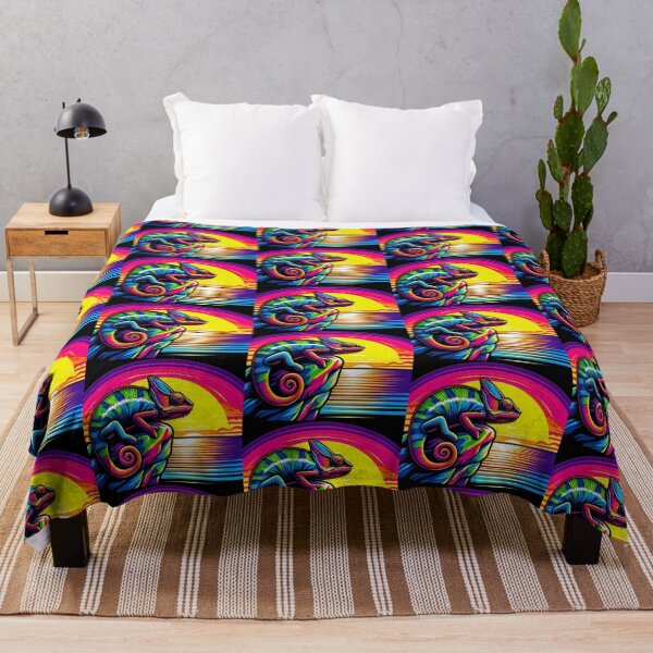Item preview, Psychedelic Chameleon – Vibrant Sunset Emblem Design designed and sold by Dogandesighn.