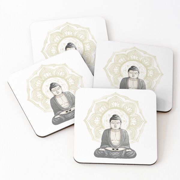Item preview, Buddha Padma Watercolor - Fawn Coal Slate - Gold Halo designed and sold by Irene Estelle.