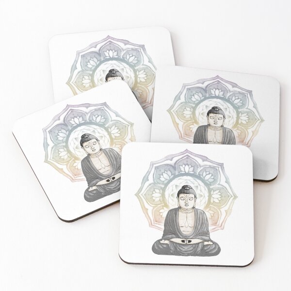 Item preview, Buddha Padma Watercolor - Fawn Coal Slate - Rainbow Sunset Halo designed and sold by Irene Estelle.