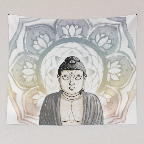 Item preview, Buddha Padma Watercolor - Fawn Coal Slate - Rainbow Sunset Halo designed and sold by Irene Estelle.