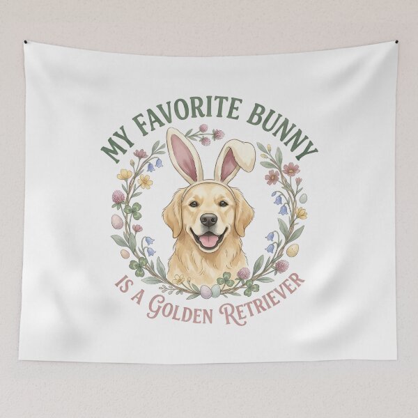 Item preview, Golden Retriever Bunny Ears Easter Flower Wreath designed and sold by TAVINECOM.