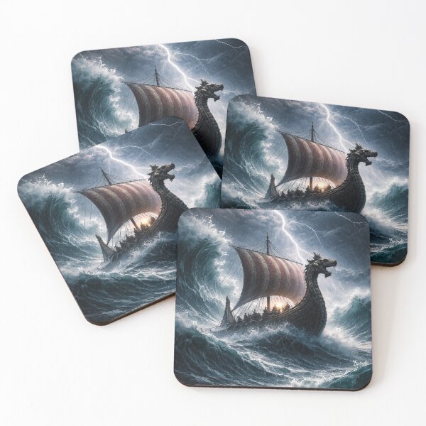 Item preview, Viking Longship in the Storm – Epic Norse Ocean Poster designed and sold by ApGraphicDesigns.